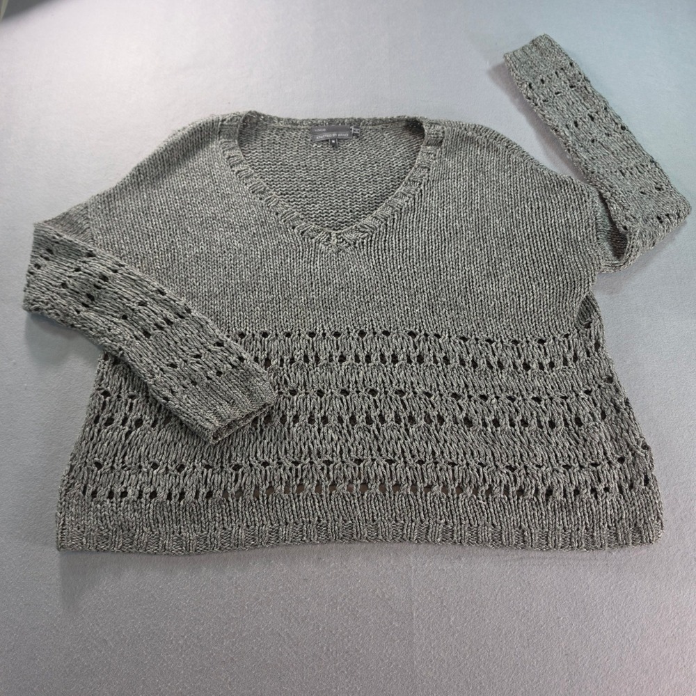 Vince Gray Open-Knit V-Neck Sweater